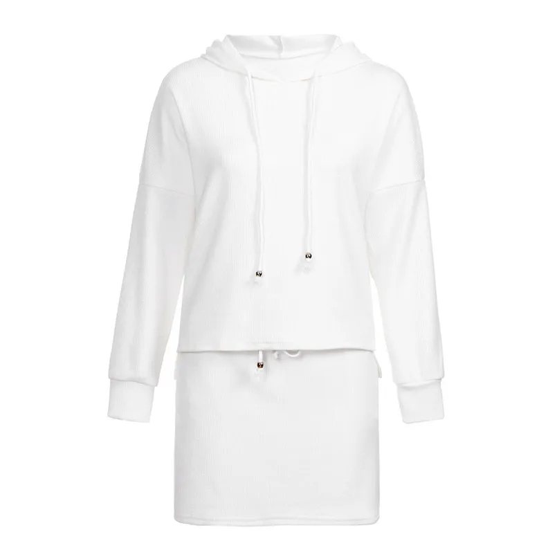 2PC Spring Autumn Long Sleeve Solid Hooded Pocket Sweatshirt+Skirt Set Sexy Cardigan Crop Suit Conjuntos De Mujer #F#40DE04 (8)