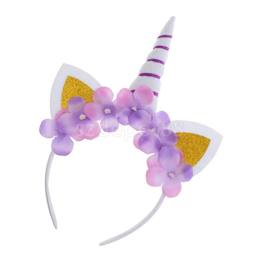Unicorn Floral Ears Headband Costume Fancy Dress Girls Woman Hairband Photo Prop