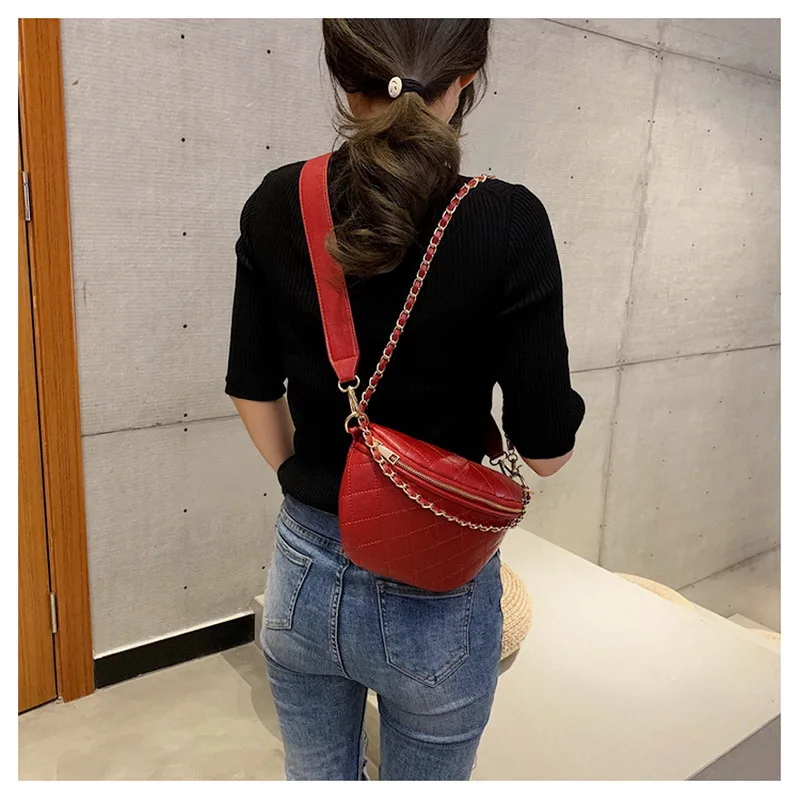 FUNMARDI جديد الماس شعرية Crossbody حقائب للنساء حقائب كتف سلسلة تصميم بو الجلود المرأة حقيبة منقوشة حقيبة صدر للرجال WLHB1903