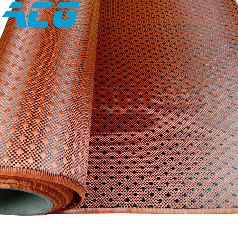 Жаккардовая ткань из углеродного волокна оранжевая кевларовая с ромбовидным