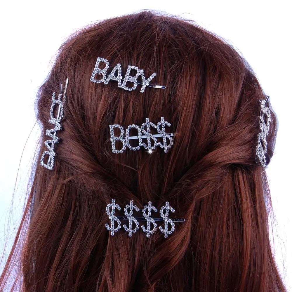 

StoneFans 2019 Hot Fashion Letter Word Rhinestone Crystal Hairpin Hairgrip Hairclips Hair Clip Grip Pin Barrette Hair Styling