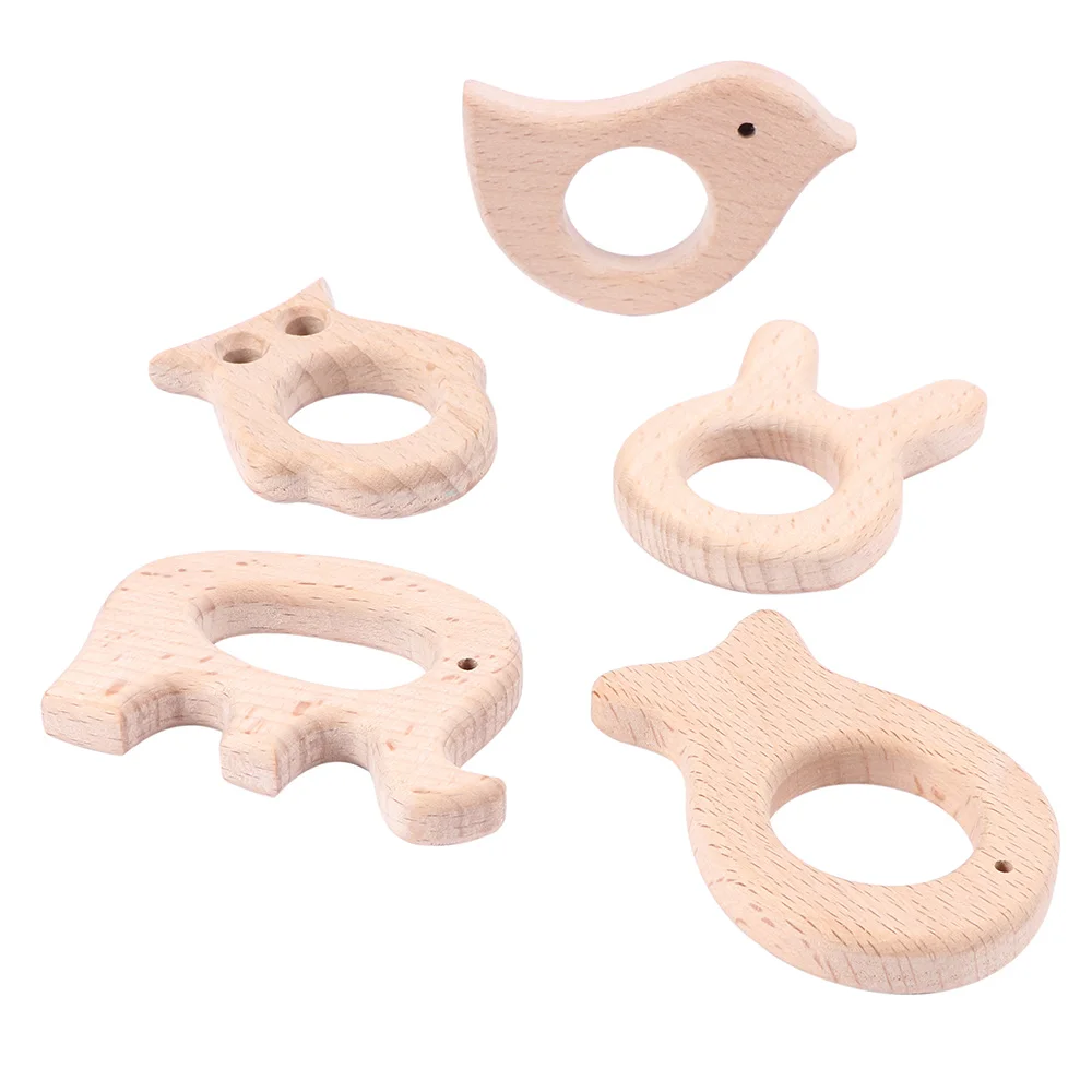 1PC Safe Natural Wooden Animal Shape Ring Baby Teether Teething Toy Shower Gifts