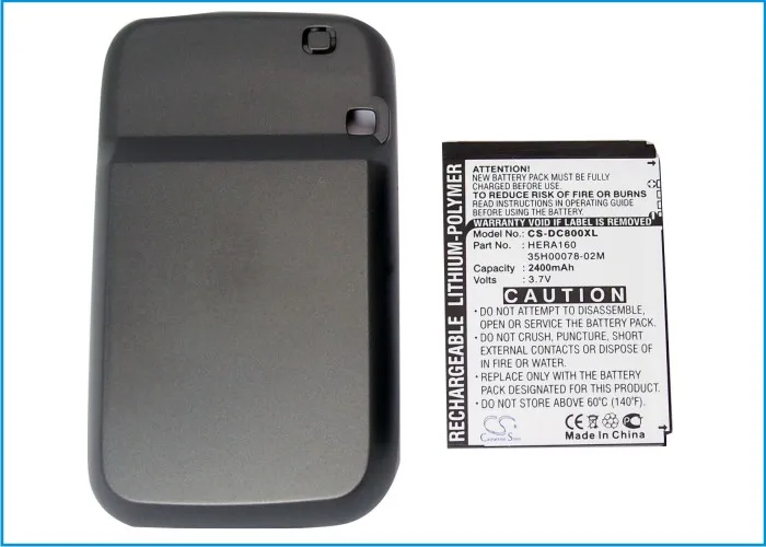 Аккумулятор Cameron Sino 2400 мАч для HTC/DOPOD Herald 100 P4350 C800 C858 O2 XDA Terra Vodafone VPA Compact IV |