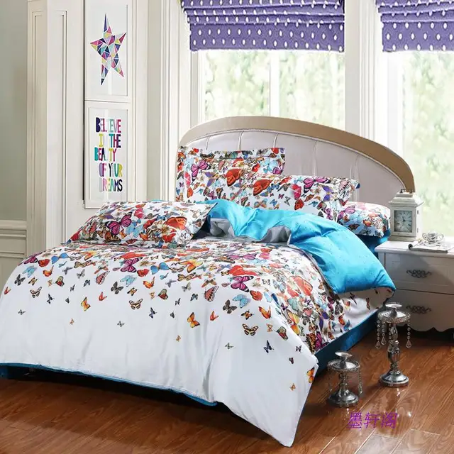 Egyptian cotton/Butterfly comforter cover set/bedspread/bedding set king size/skirt 60s/bed set