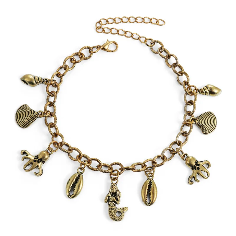 DoreenBeads Модный летний пляжный ножной браслет морской Ручной Работы Бохо Русалка морская черепаха Осьминог оболочки женский браслет на ногу подарок, 1 шт - Окраска металла: 1