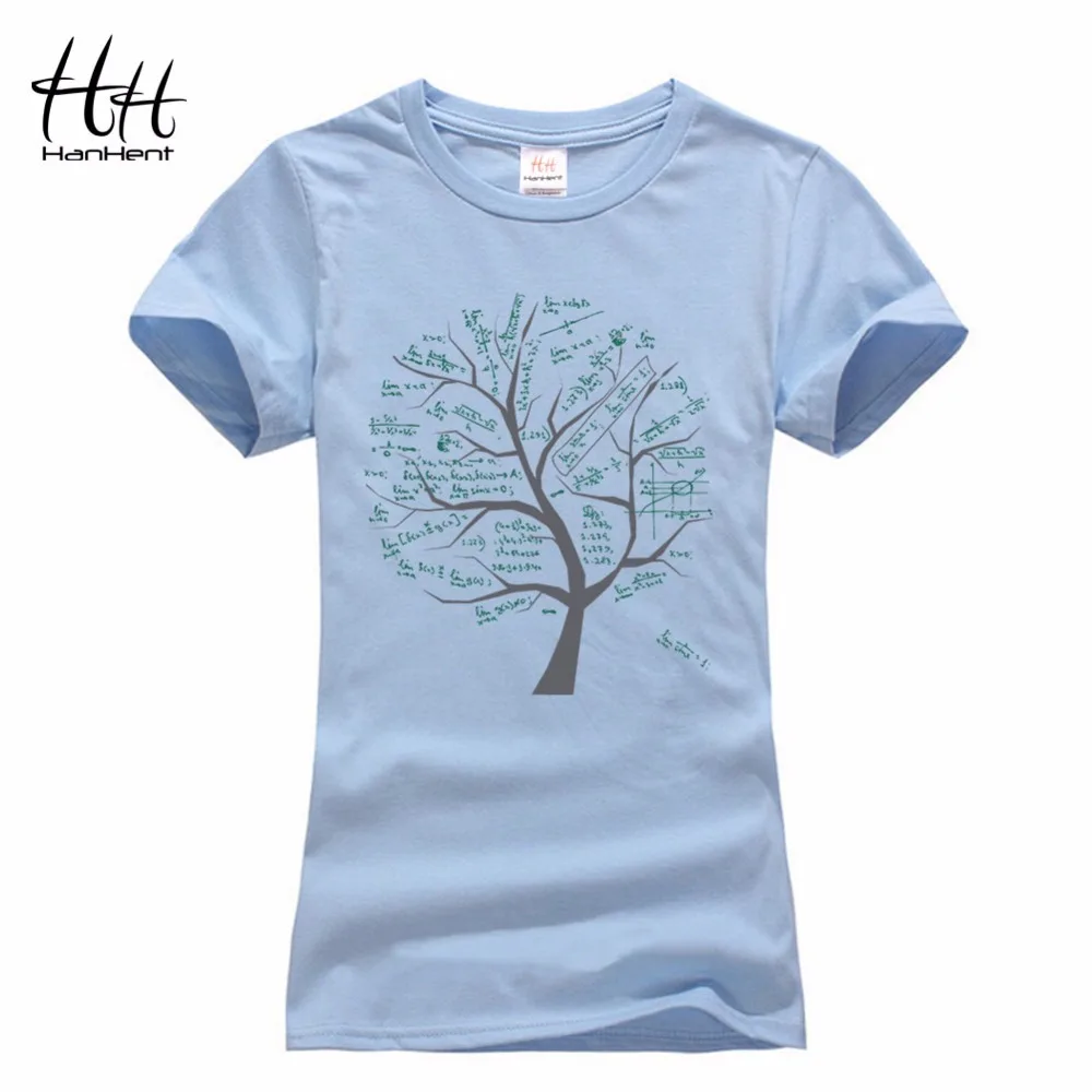 Camisetas de Mujer HanHent divertidas matemáticas árboles impreso mujeres Camiseta 2016 algodón moda Linda Camiseta blanca Geek Camiseta Mujer