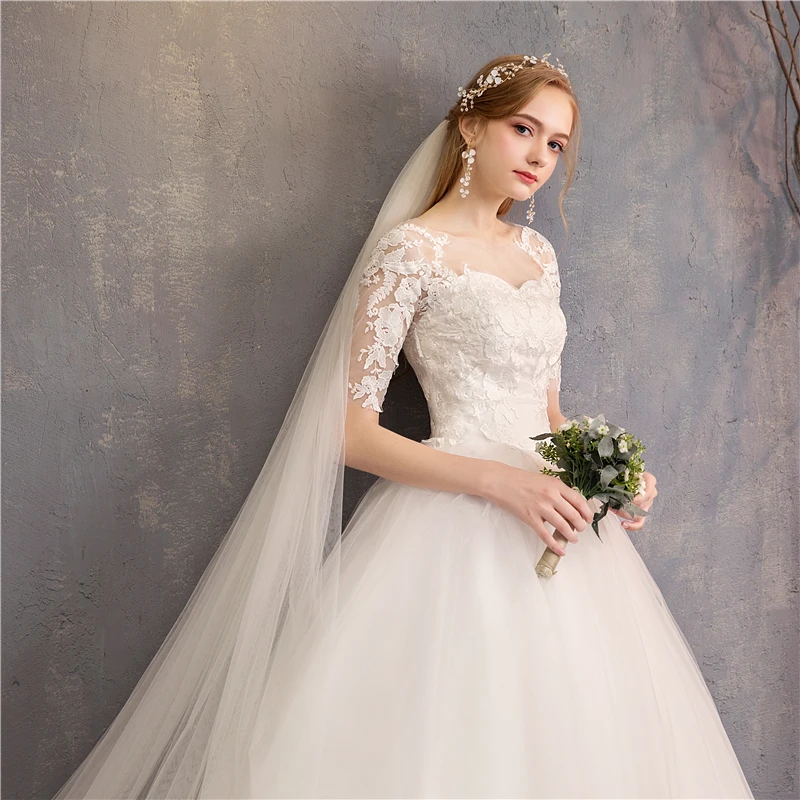 VLNUO NISA простое белое свадебное платье изящная вышивка аппликации круглый вырез невесты платье дешевого размера плюс элегантное Vestido De Noiva