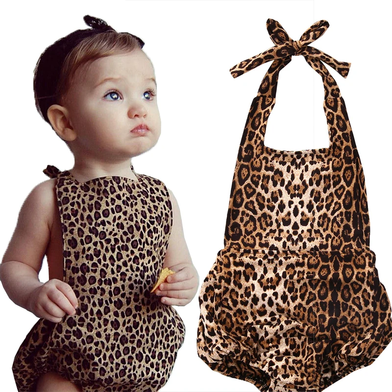 2017 New Toddler Kids Baby Girl Leopard Halter Backless Bodysuits