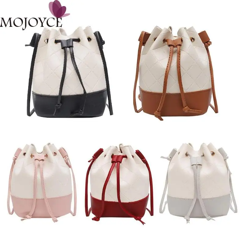 

New fashion Women handbags Hit Color Shoulder Handbags PU Leather Women Lattice Bucket Crossbody Bags Purse bolso mujer