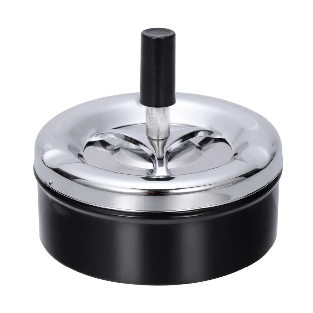 

LUOEM Round Push Down Cigarette Ashtray Stainless Steel Tabletop Ashtray with Spinning Tray Desktop Smoking Ash Tray for Smokers