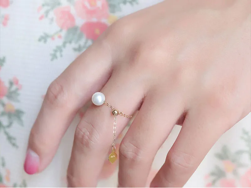 Sinya Au750 18k gold Ring with natural Akoya or Freshwater pearl for women girls Mom ladies ring wear size can adjust Fashion (8)