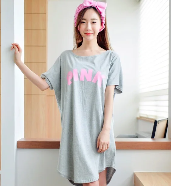 

Millyn 2018 New Summer Lady Long Nightgown Sleepshirts Cute Lovely Cartoon Animal Sleepwear Short Sleeve Cotton Women Nightdress