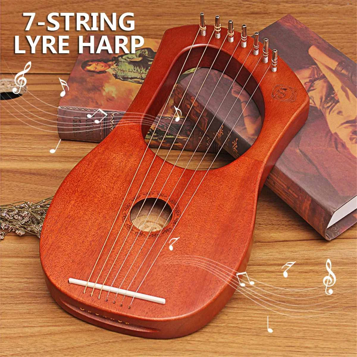 

New 7-String Mahogany Wood Lyre Harp Music Solid Wood String Instrument EQ Wooden Harp With Bag and Tunning Tools