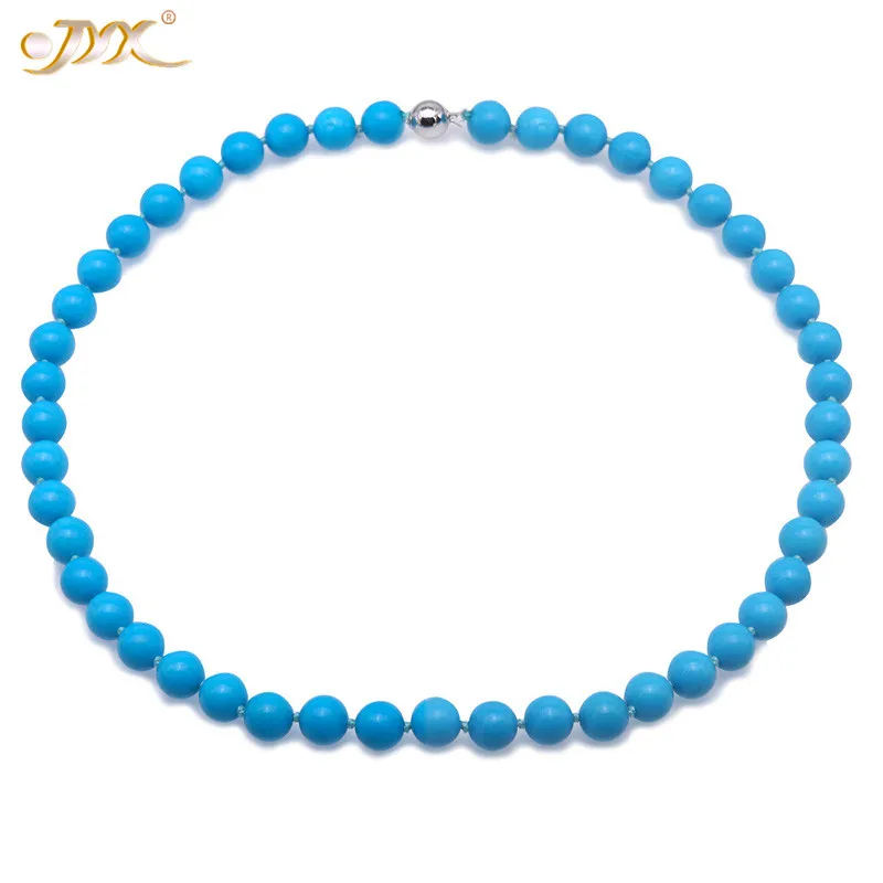

JYX 2019 new Turquoise Necklace 12mm Vibrant Blue Round Turquoise Necklace AAA Handmade Gemstone Beads Necklace 24"