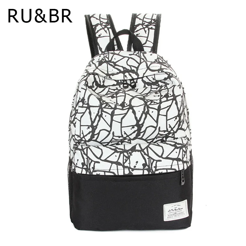 

RU&BR Fashion Printing Graffiti Patchwork Men & Women Casual Canvas Backpacks School Bags For Teenagers Travel Mochila Rucksacks
