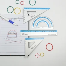 Transferidor de alumínio para alunos, conjunto de régua triangular de metal geométrico para estudantes, material escolar e escritório 4 pçs/set