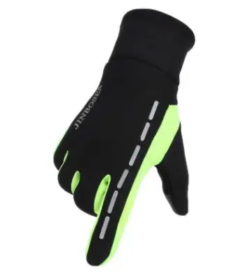 Перчатки для велоспорта, противоскользящие, водонепроницаемые, мужские, женские, зимние, теплые, ветрозащитные, полный палец, велосипедные перчатки, перчатки для сенсорного экрана, велосипедные перчатки - Цвет: Black green