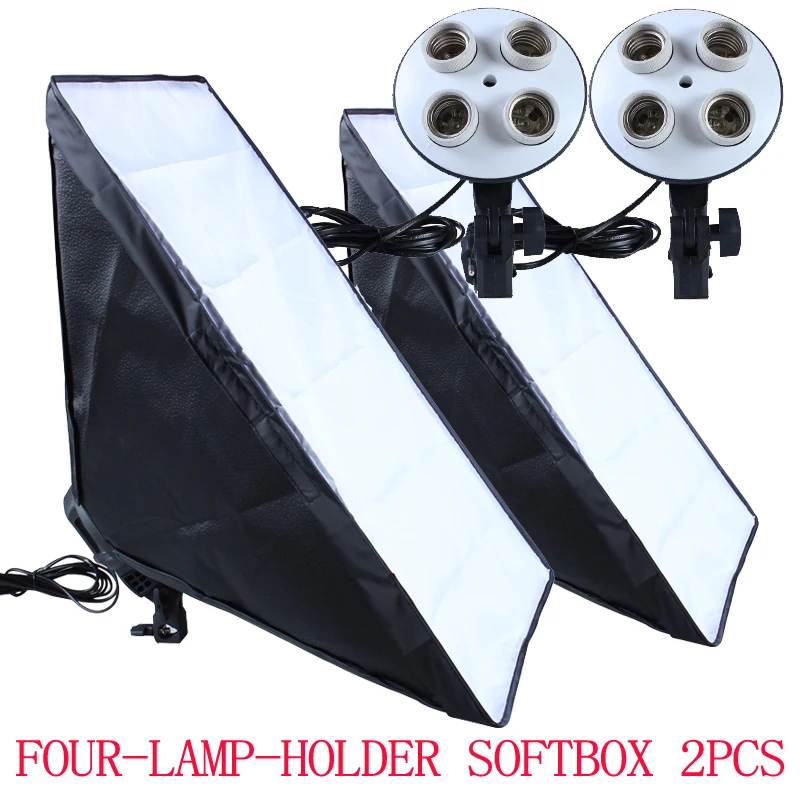 

110-240v Photography 4 Socket Lamp Holder With 50*70cm Continuous Lighting Softbox 2pcs not include Light Stand