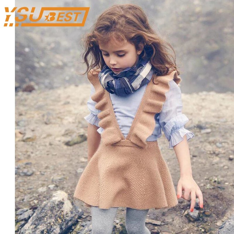 Продажа Осень 2017 Обувь для девочек вязать Платья свитеры Одежда для девочек детские Обувь для девочек Вязание платье принцессы для детей длинная ру...