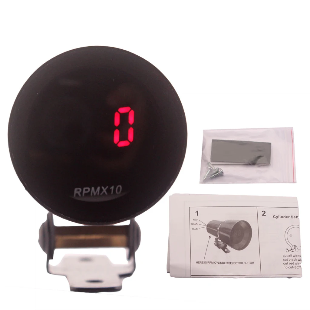 1.5Inch/37mm 0 - 10,000 RPM Electronic Tachometer Red Digital LED Tacho Gauge Meter For 4 6 8 Cylinder Car Vehicle 