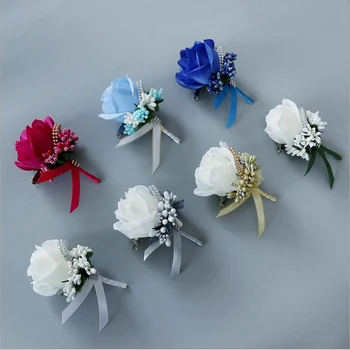 

1 Piece Handmade Wedding Boutonniere Groom Groomsman Corsage Artificial Flower Silk Rose Man Suit Brooch Flowers Cloth Corsages
