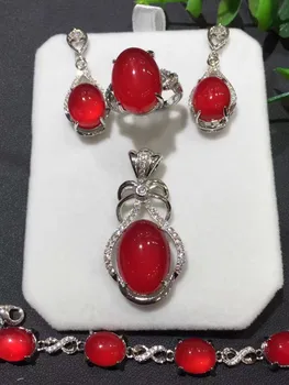 

S925 silver inlaid chrysanthemum chunks suit natural ice chrysanthemum yellowish red pendant earrings ring bracelet