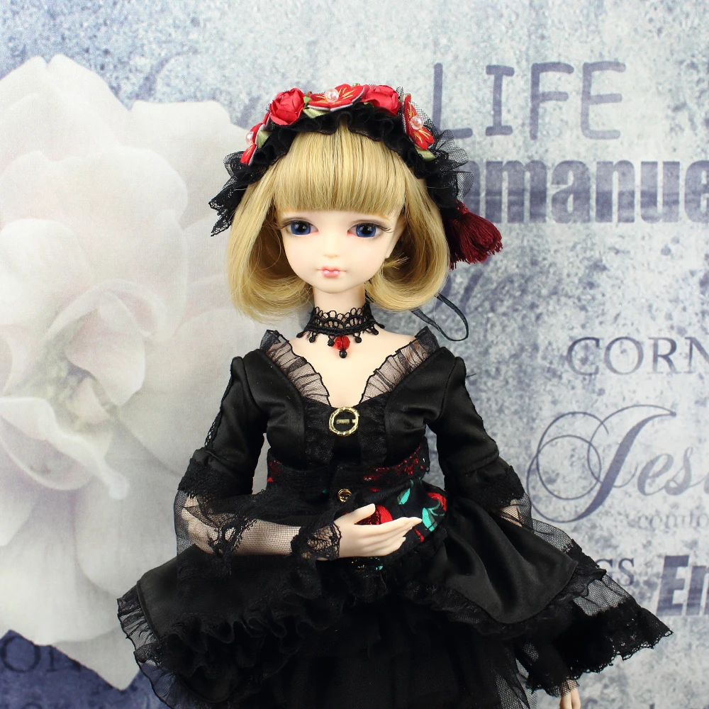 Forturn Days одежда для 1/4 BJD кукла шарнирное тело 45 см черное кружевное платье чулок с лентой для волос