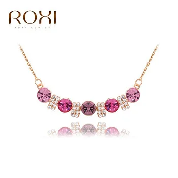 2017 ROXI Rose Gold Color Five Colorful Crystal Necklace For Woman Fashion Jewelry Top Quality AAA Zircon Romantic Chocker