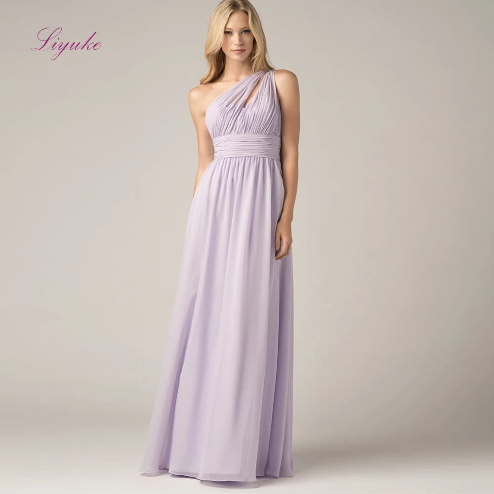 Liyuke A line Bridesmaid Dresses Chiffon Long Formal Dress Simple Elegant One-shoulder With Cute Sashes | Свадьбы и торжества