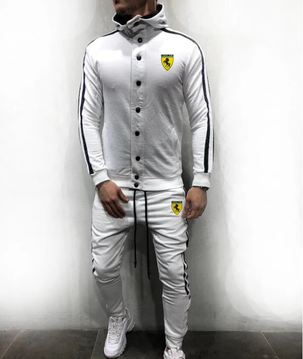Мужской полный спортивный костюм куртка топ низ спортивный костюм наборы брюки - Цвет: White
