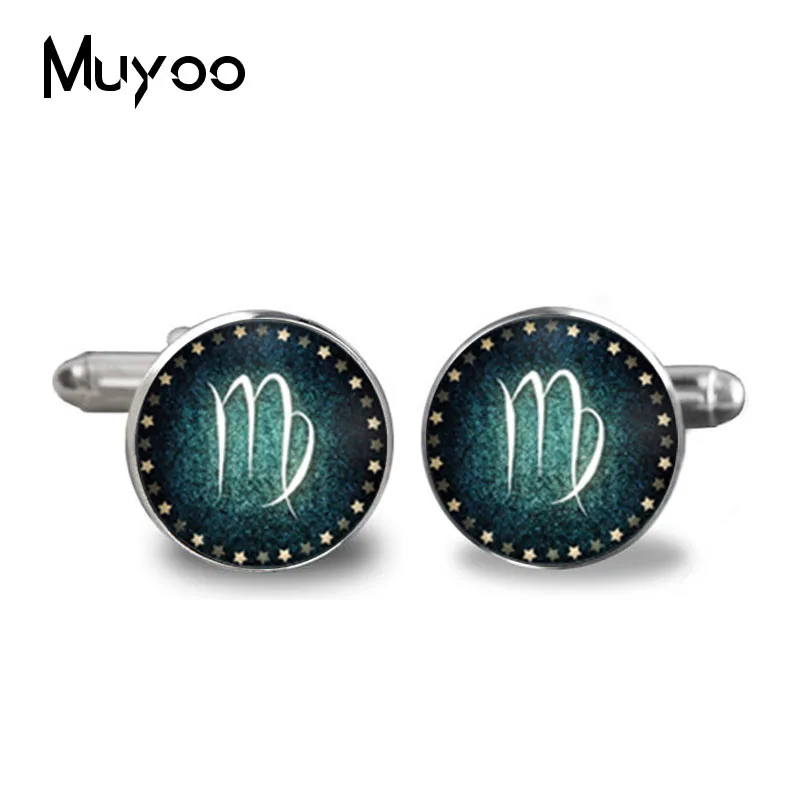 

2017 Shirt Cufflink for Mens Zodiac Sign Cuff link Virgo Cufflinks Personality Wicca High Quality Jewelry Men's Accessory