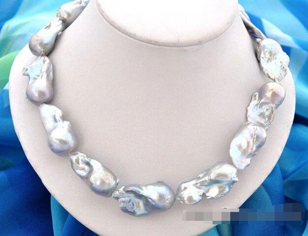 

FREE SHIPPING>>>@@ > 18"37mm baroque gray reborn keshi pearl necklace^^^@^Noble style Natural Fine jewe &