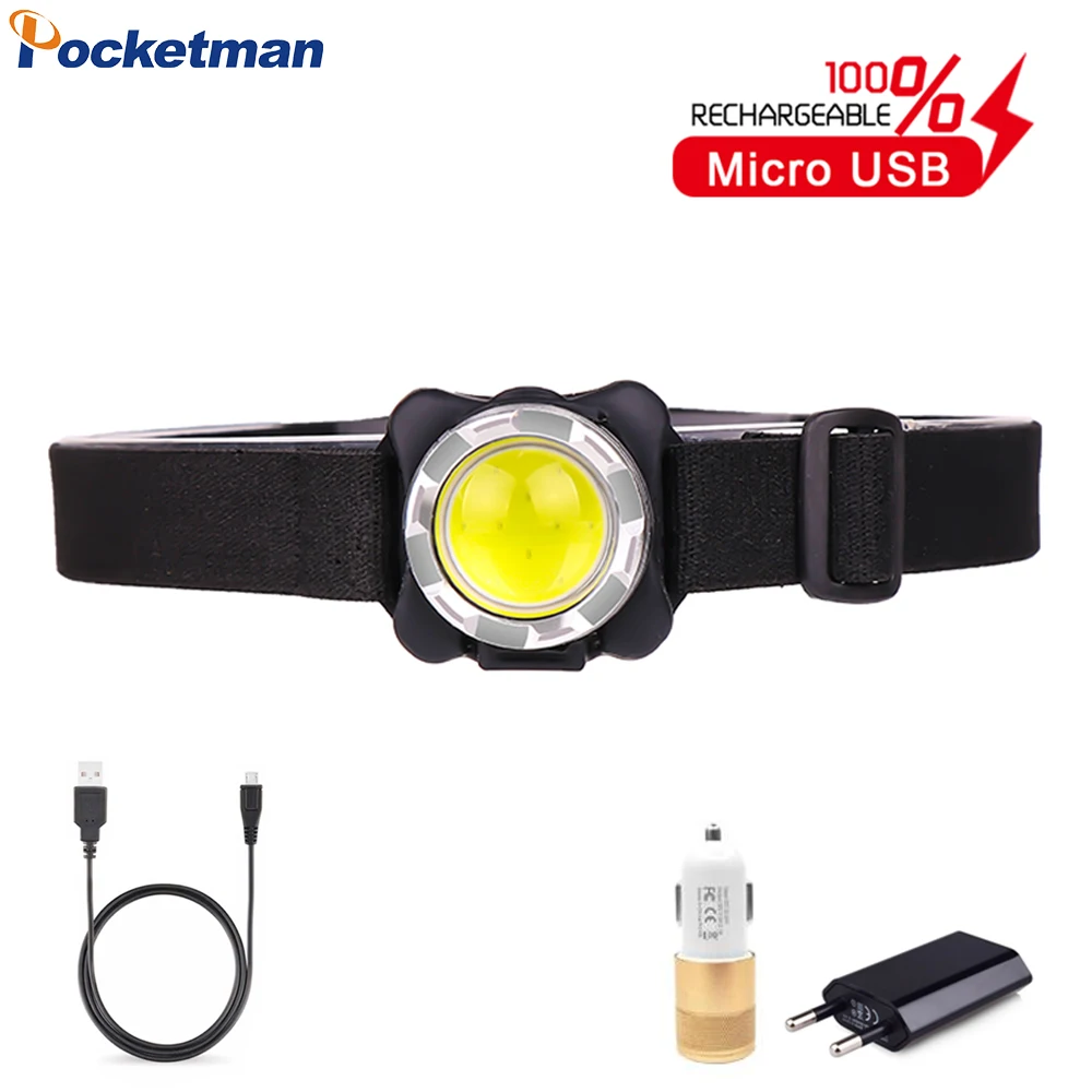 

Powerful Headlamp USB Rechargeable Headlight COB LED Head Light with Built-in Battery Waterproof Head Lamp White Red Lighting