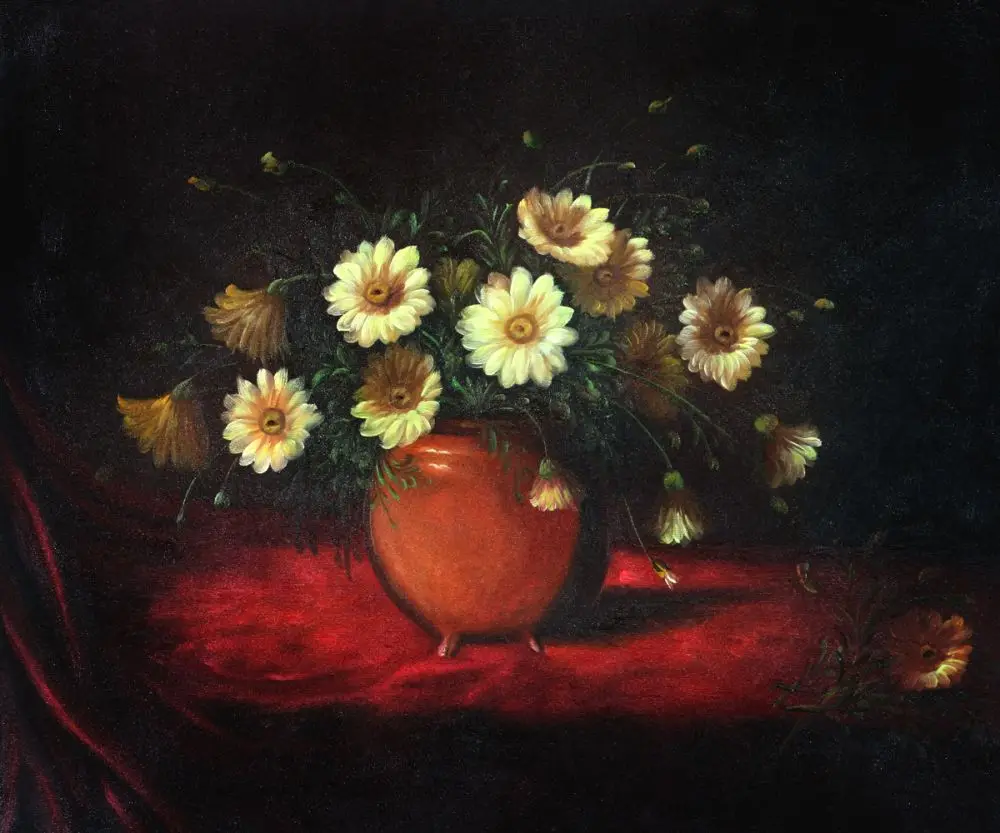 

Still Life Flower Oil Painting for Dining Room Home Decor Yellow Daisies in a Bowl by Martin Johnson Heade Painting Handpainted