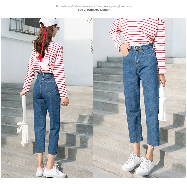 Корейский размера плюс рваные джинсы женские с высокой талией джинсы для женщин в стиле бойфренд повседневные синие Черные белые джинсы для мам femme брюки