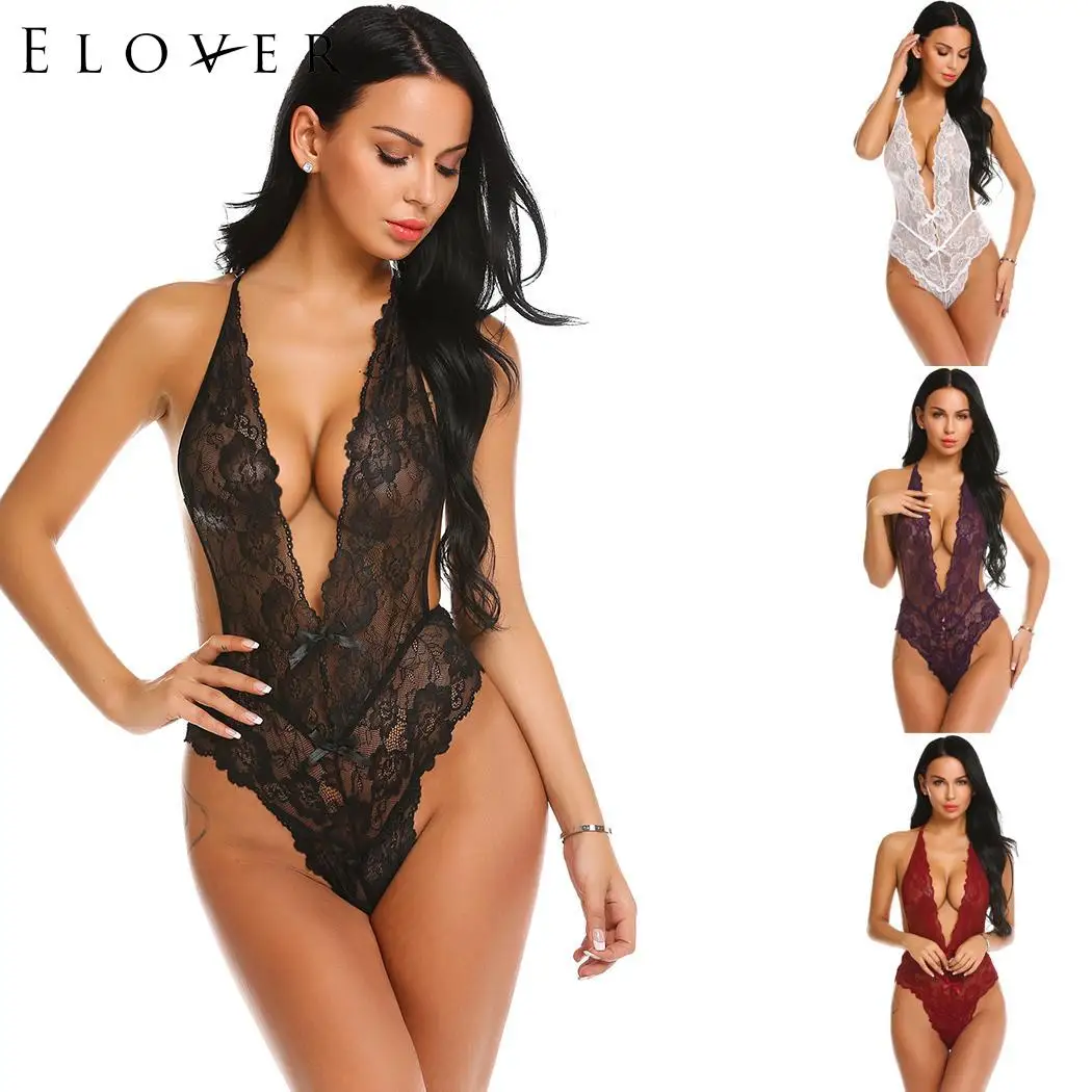 Elover encaje Promo disfraces lencería Sexy más tamaño Halter Backless Floral mujeres One Piece Bodysuit Tanga mujeres Elover encaje Promo disfraces lencería Sexy más tamaño Halter Backless Floral mujeres One Piece Bodysuit Tanga mujeres