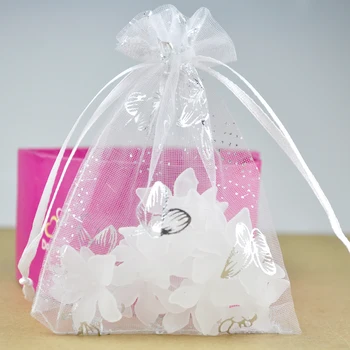 

Wholesale 50pcs/lot Butterfly White Organza Bags 9x12cm Wedding Favor Candy Gifts Jewelry Packaging Bag Pouch Christmas Gift Bag