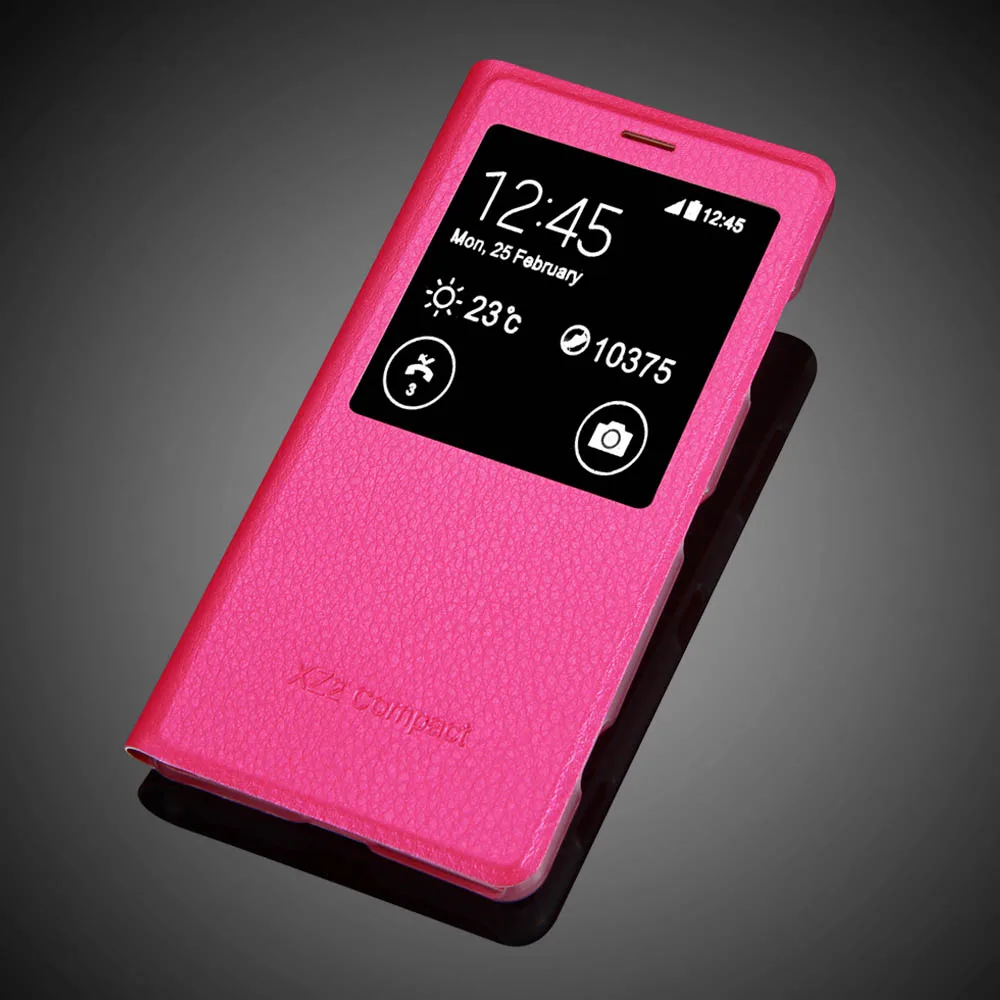 Чехол для sony xz2 compact ultra Phone, флип-чехол из искусственной кожи, защитный чехол для мобильного телефона Xperia XZ2 Compact с окошком обзора - Цвет: Rose