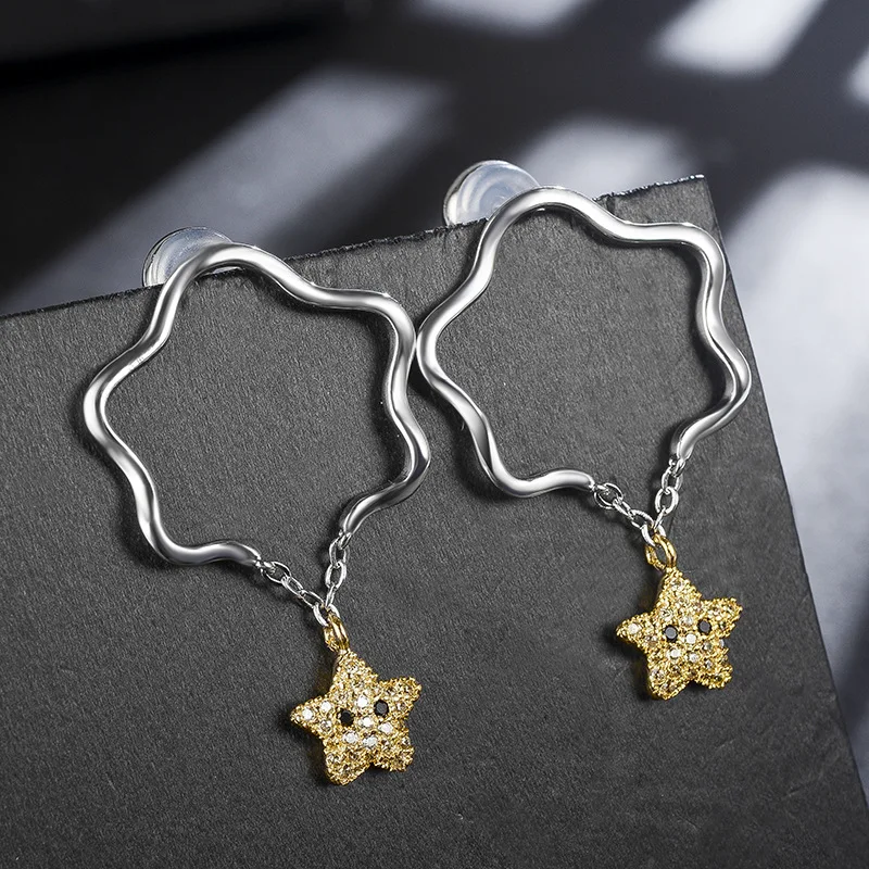 

Queen Lotus Hollow Geometric Big Earrings for Women Fashion Jewelry 2018 Korean Lovely Yellow Crystal Star Drop Earrings Gift