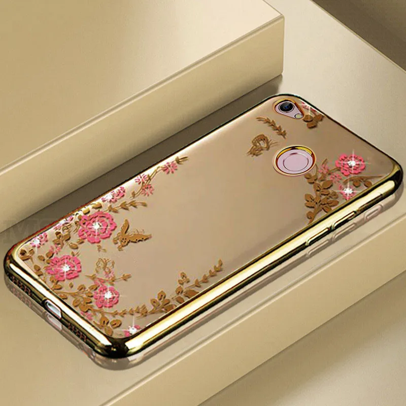 

Rhinestones Soft TPU Plating Case For Xiaomi Redmi Note 5A pro Cases Clear Silicone Transparent Redmi Note 5A case Flower cover