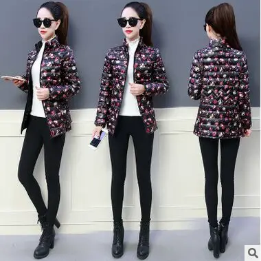 Parka 2019 Winter Jacket women Plus Size Womens Parkas Thicken Outerwear flower print Coats Short Female Slim Cotton basic tops