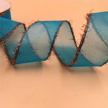 

N2036 38mm X 25yards Blue Wired Organza Gauze Ribbon W/ Floss Edge