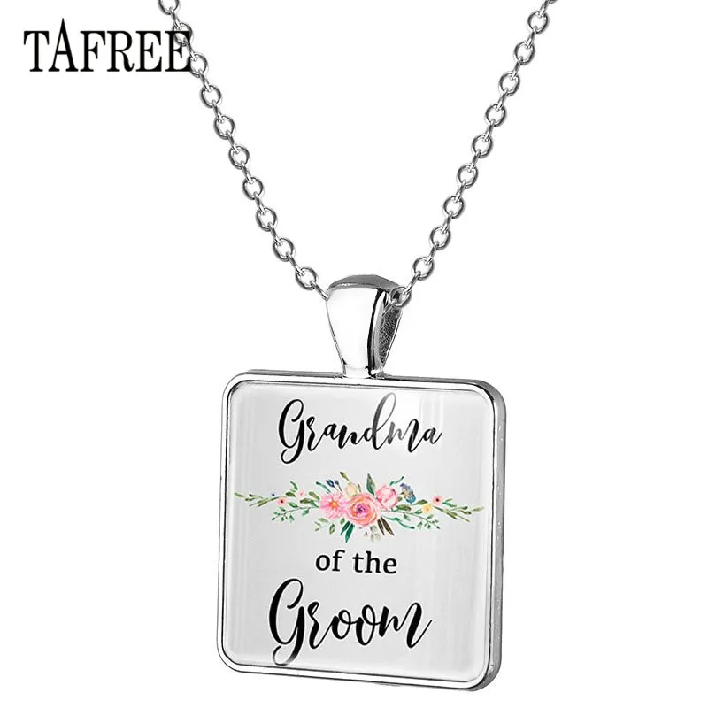

TAFREE Father/Mother/Sister Of Bride Groom Square Pendant Necklace Alloy Pendant Necklace Wedding Party Jewelry Gift BW15