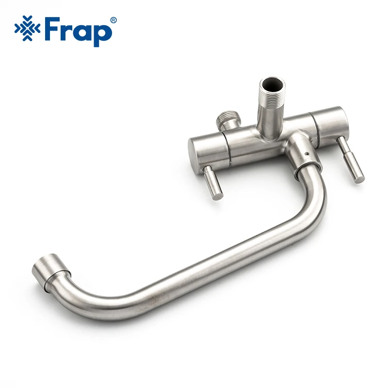 Frap Kitchen Faucet 304 Stainless Steel wall-mounted single cold quick open balcony laundry pool kitchen faucet with spray gun