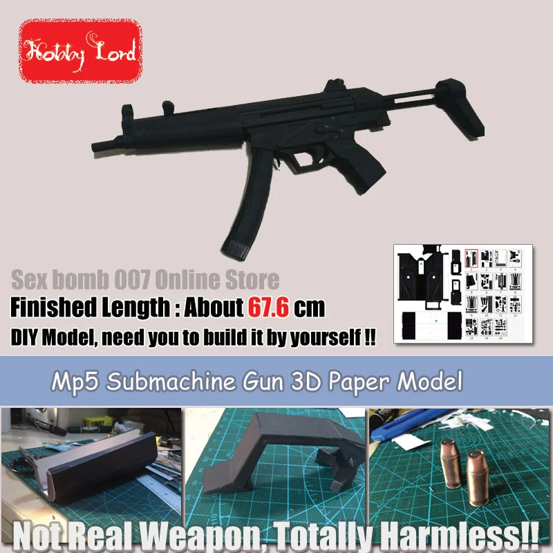

New SWAT MP5 Submachine Gun Scaled 3D Paper Model Sight + Bullet + Mag, Kid Adults' Gun Weapons Paper Models Toys 26.61''