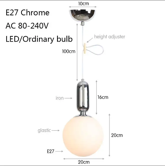 Современная Личность Сферический стеклянный абажур подвесной светильник E27 220V светодиодный подвесной светильник 5 стилей светильник для спальни фойе Кабинета кафе - Цвет корпуса: chrome