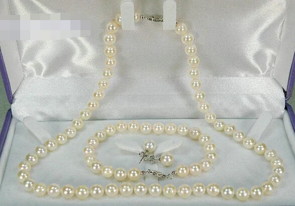 

charm Jew.656 6-6.5mm AAA+ round white akoya pearl necklace bracelet earring 14k solid gold jewelry set (A0423)