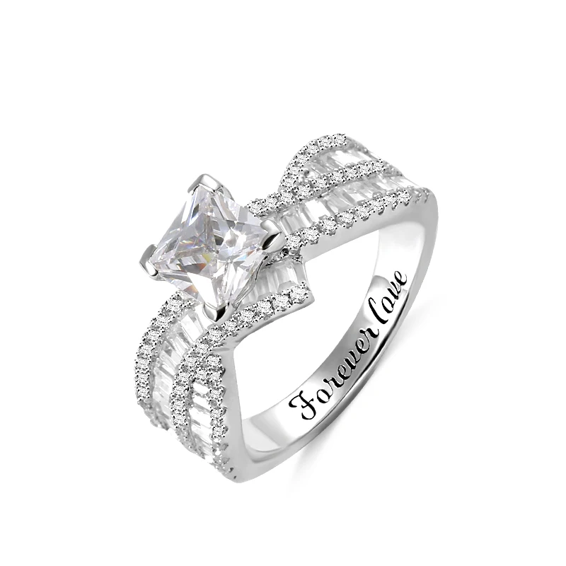 

AILIN Sterling Silver Rings for Women Princess Cut Engagement Promise Ring Personalized Engraved Ring