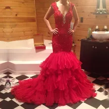 Elegant Arabic Kaftan Dubai Long Mermaid Evening Dresses For 2016 Robe De Soiree New Backless Tulle Sexy Red Formal Prom Gowns