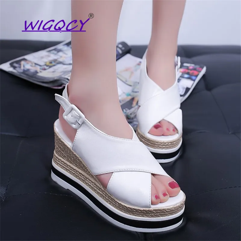 

New Platform Wedges Sandals Peep Toe Gladiator Women Pumps Cross-tied High Heels Summer Shoes Woman Buckle Strap Party shoes